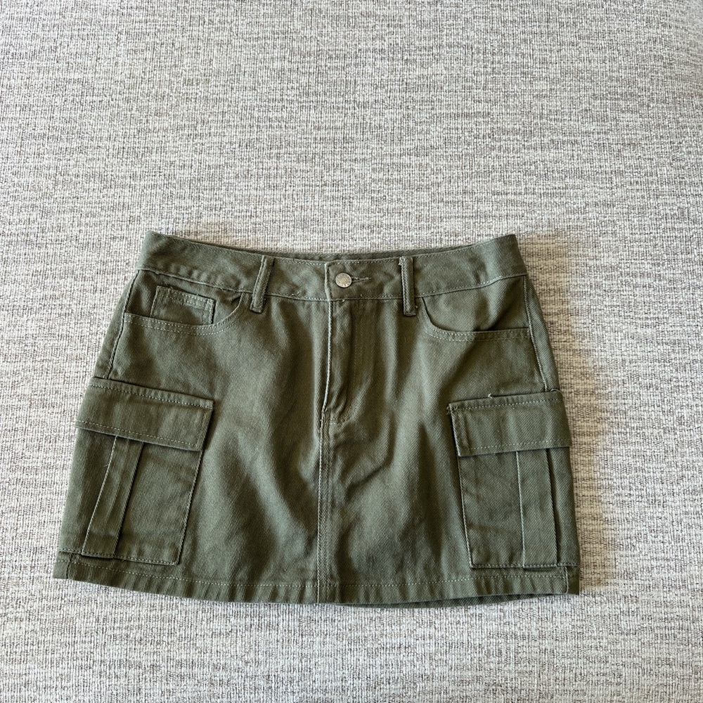 Army Green Cargo Mini Skirt